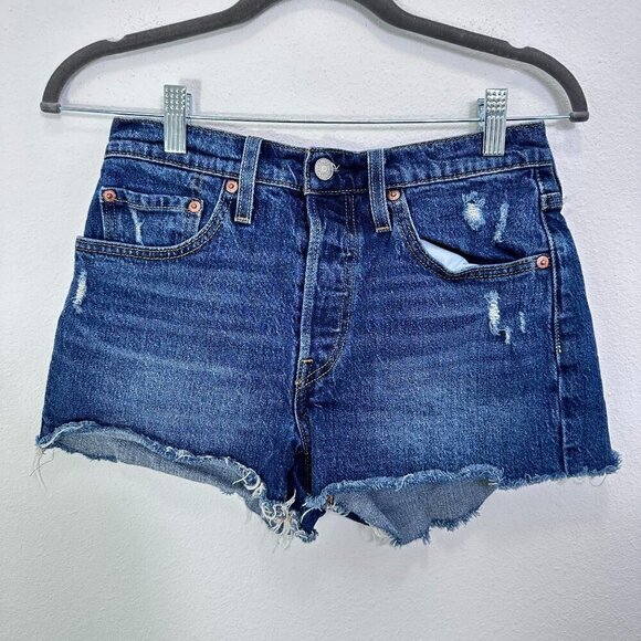 Levi's 501 Denim Jean Shorts Cut Off Dark Wash Women's Size‎ 26 - Picture 1 of 7